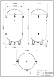 Stojatá tlaková nádoba s armaturami (vzdušník) 1500 l, 12 bar, galvanizovaná - VVG2-1500-12A