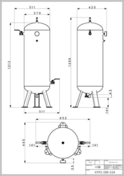 Stojatá tlaková nádoba s armaturami (vzdušník) 100 l, 11 bar, lakovaná - VVP2-100-11A