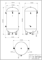 Stojatá tlaková nádoba s armaturami (vzdušník) 1500 l, 12 bar, lakovaná - VVP2-1500-12A